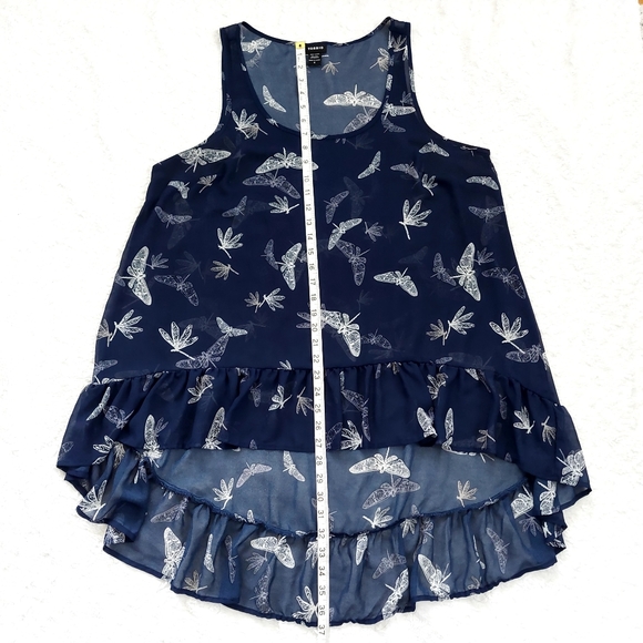 Torrid Dragonfly Tank Navy Scoop Neck Hi-Lo Ruffle Hem - Size 12 - Picture 4 of 6